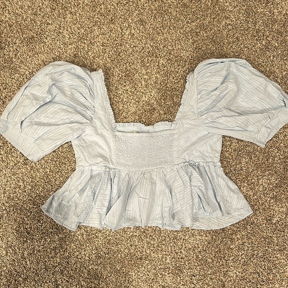 Free People Blue Leave It To Me Ruffled Peplum Babydoll Cropped Top - Picture 7 of 7